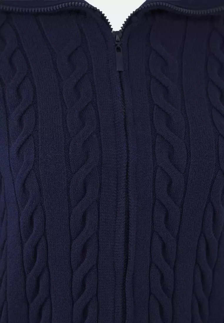 Wardrobe Essentials Navy Blue Premium Yarn Turn-Down Collar Basic Knit Cardigan | Twoaw26Hi00137