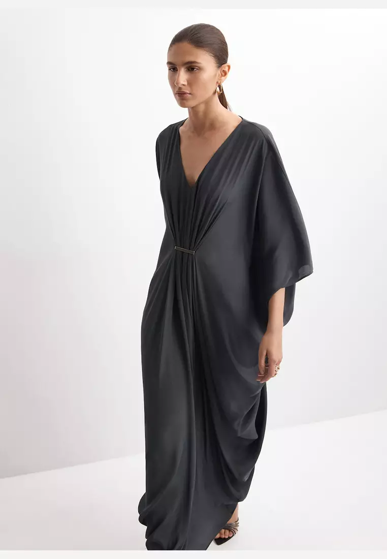 Draped Dress With Three-Quarter Length Sleeves