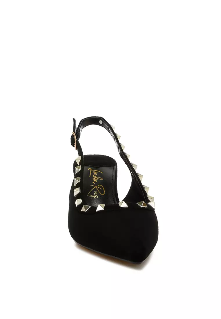 Sandal Microfiber Hiasan Stud dalam Warna Hitam