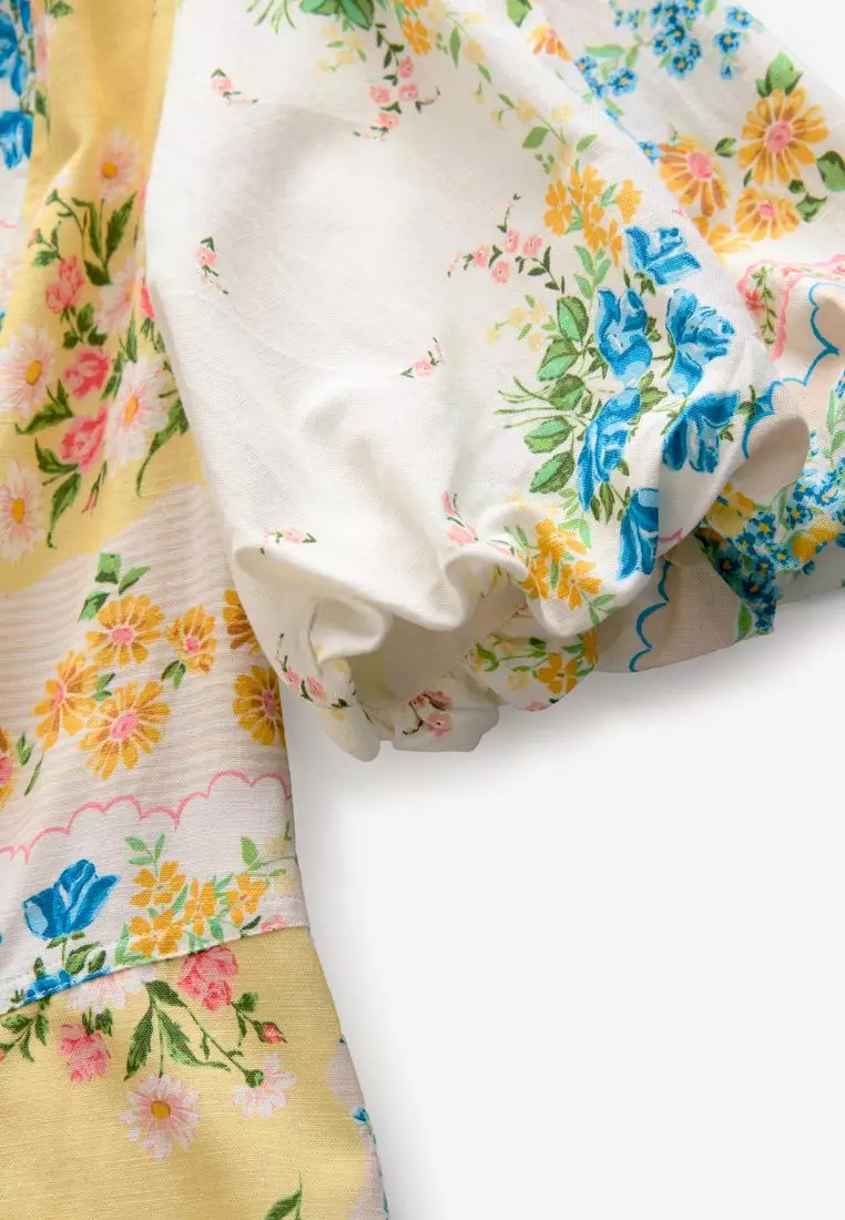 V-Neck Puff Sleeve Mini Dress with Linen