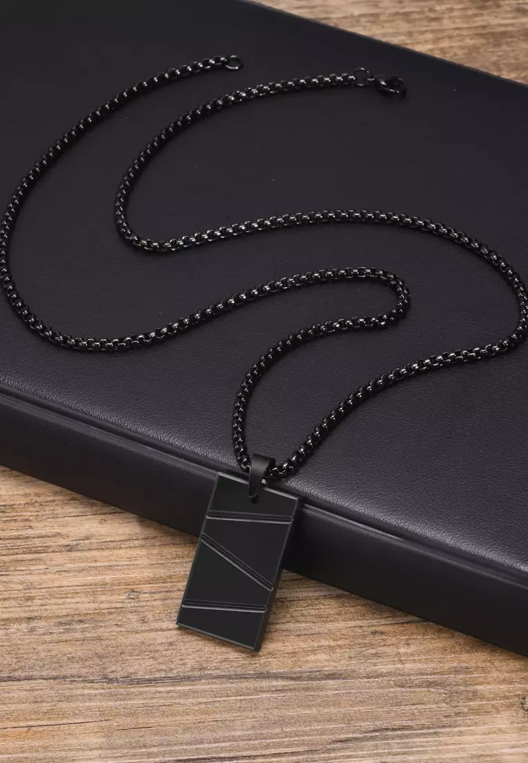 Titanium Steel Rectangle Bar Pendant Necklace JW QX-1927