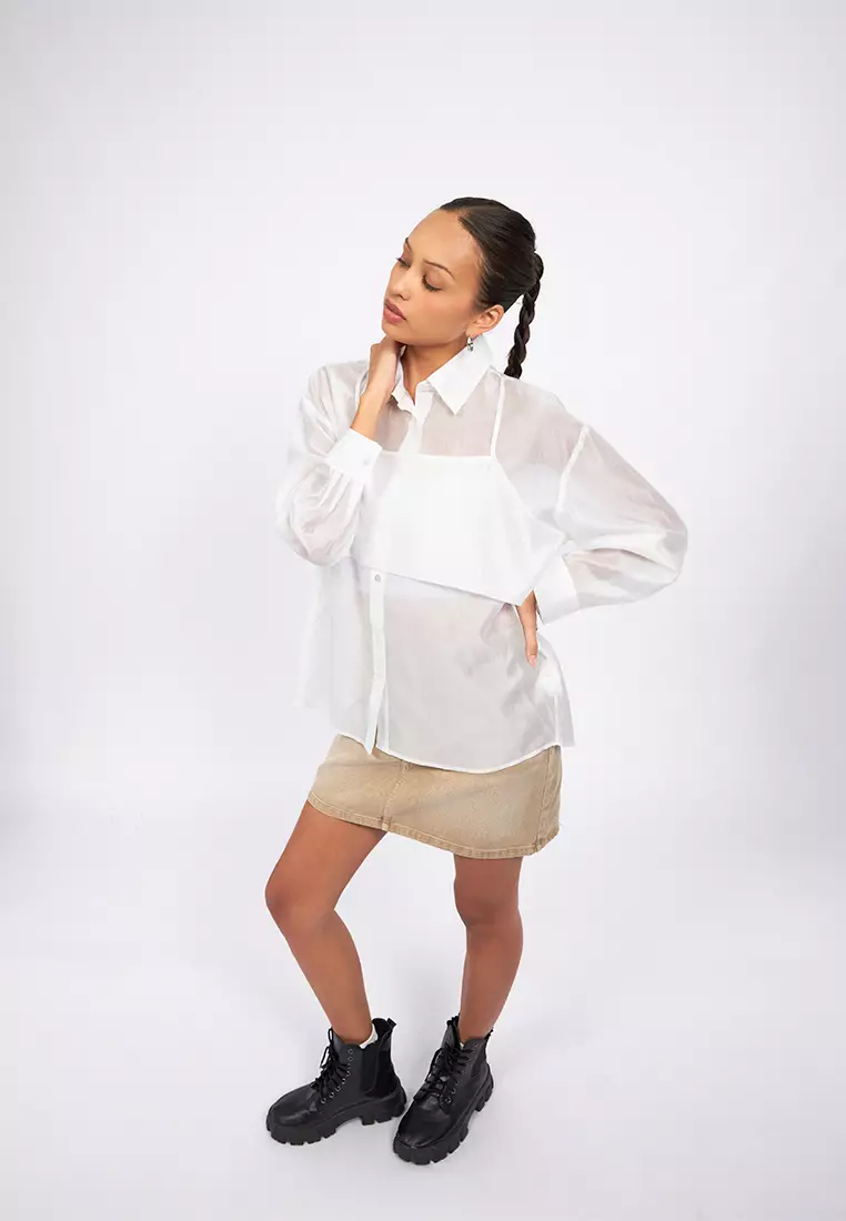 Double Layered Long Sleeve Sheer Blouse