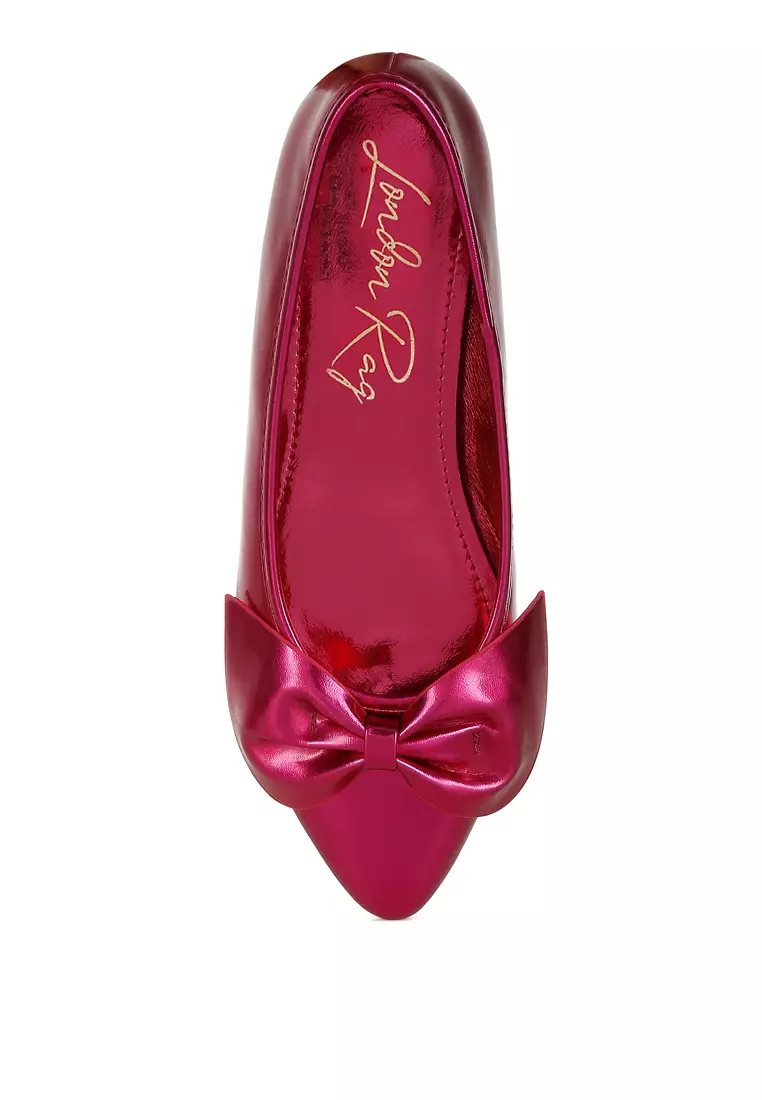 Sepatu Balerina Pita Kulit Imitasi Metalik Warna Fuchsia