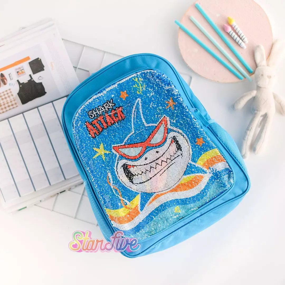 TAS SEKOLAH BACKPACK BISA GANTI GAMBAR STARFIVE - BLUE SHARK/DINO