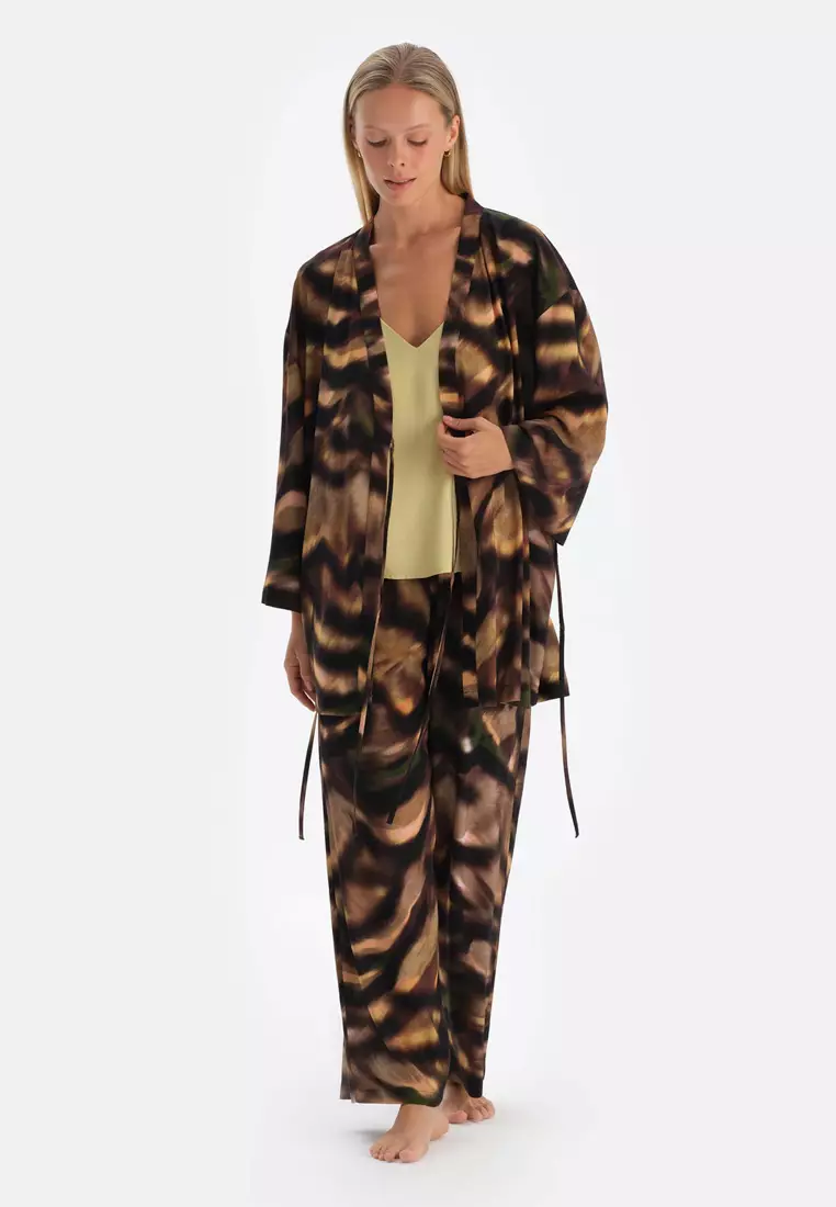 Brown Trousers, Degrade Print, Regular, Long Leg, Sleepwear for Women