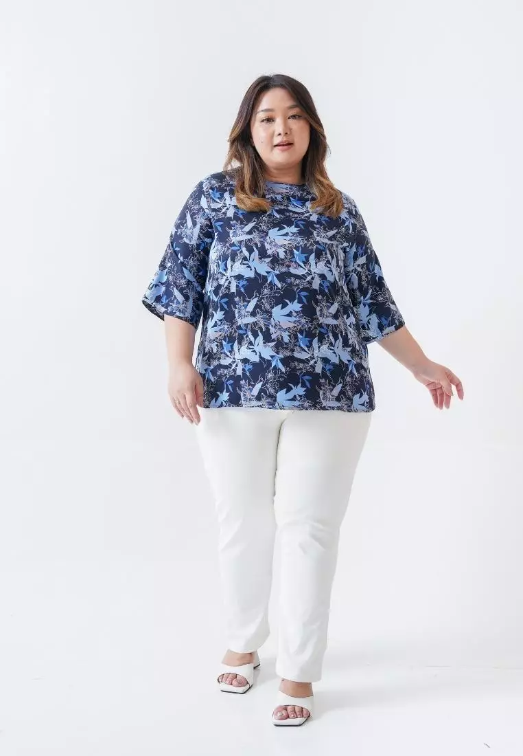 Plus Size Blouse Hera Floral Navy