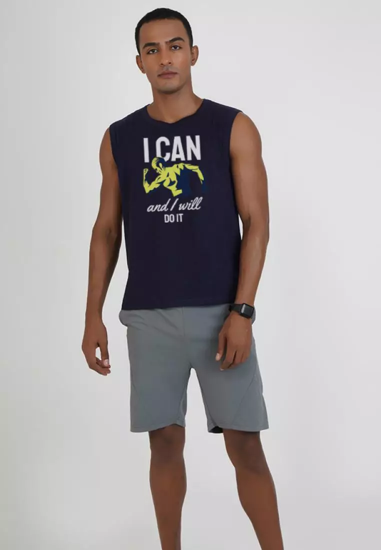 I Can Do Navy Blue Cotton Sleeveless Workout/Training Tank