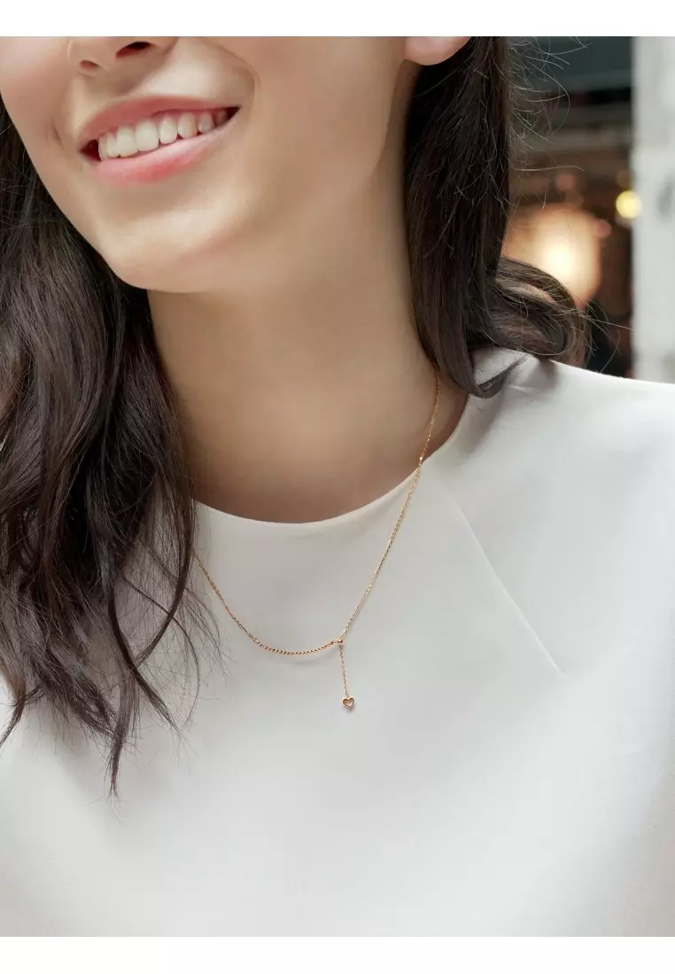 Delicate Gold 18K Rose Gold Dangle Heart Necklace for Women 92678N