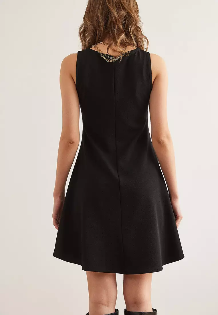 Crew Neck Flared Knitted Crepe Dress