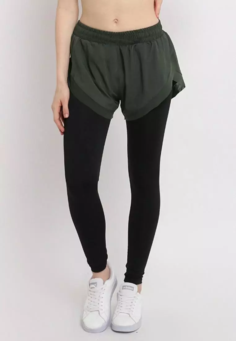 Fitwear - Celana Lari + Inner Legging Wanita Emma Mesh - Army