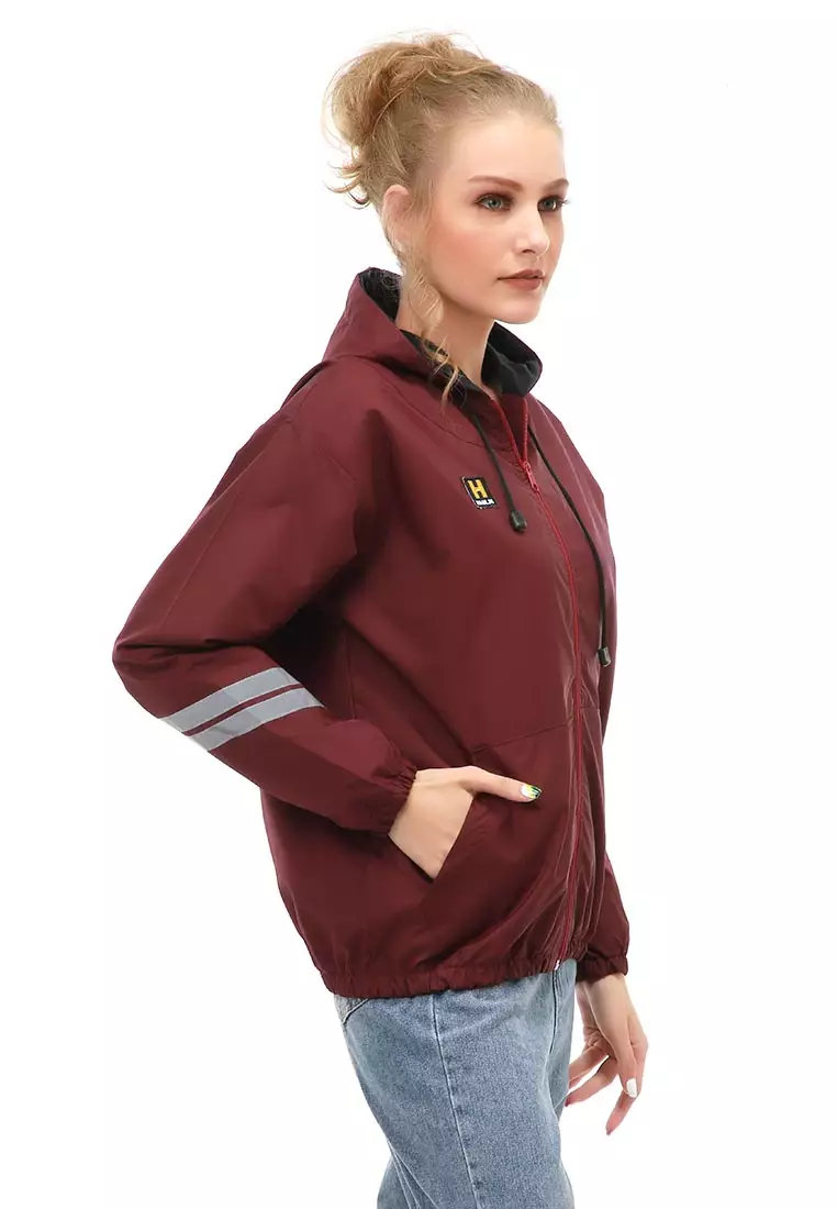 Hardwin Jacket Outer Wanita Jaket Hoodie List Lengan Full Furing Material Parasut Despo ORIGINAL - Maroon