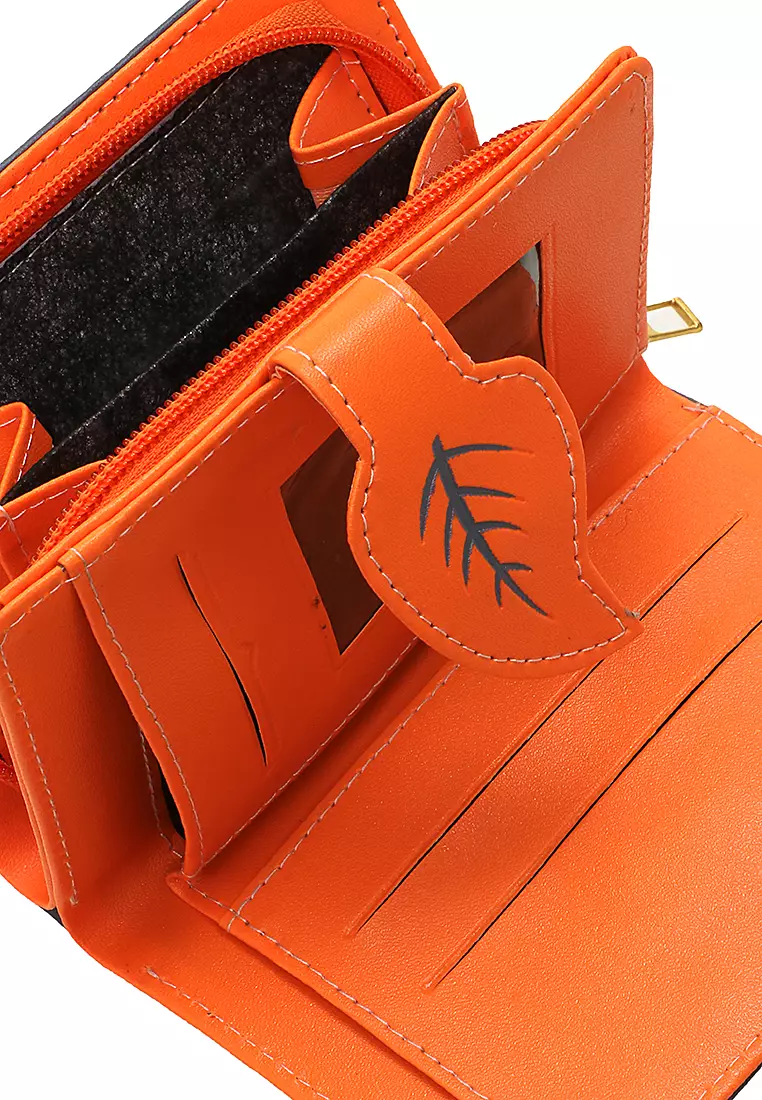 Fecesa Dompet Pendek Lipat Wanita Model Leaf Wallet Casual Many Slot Material Kulit Leather ORIGINAL - Gray Orange