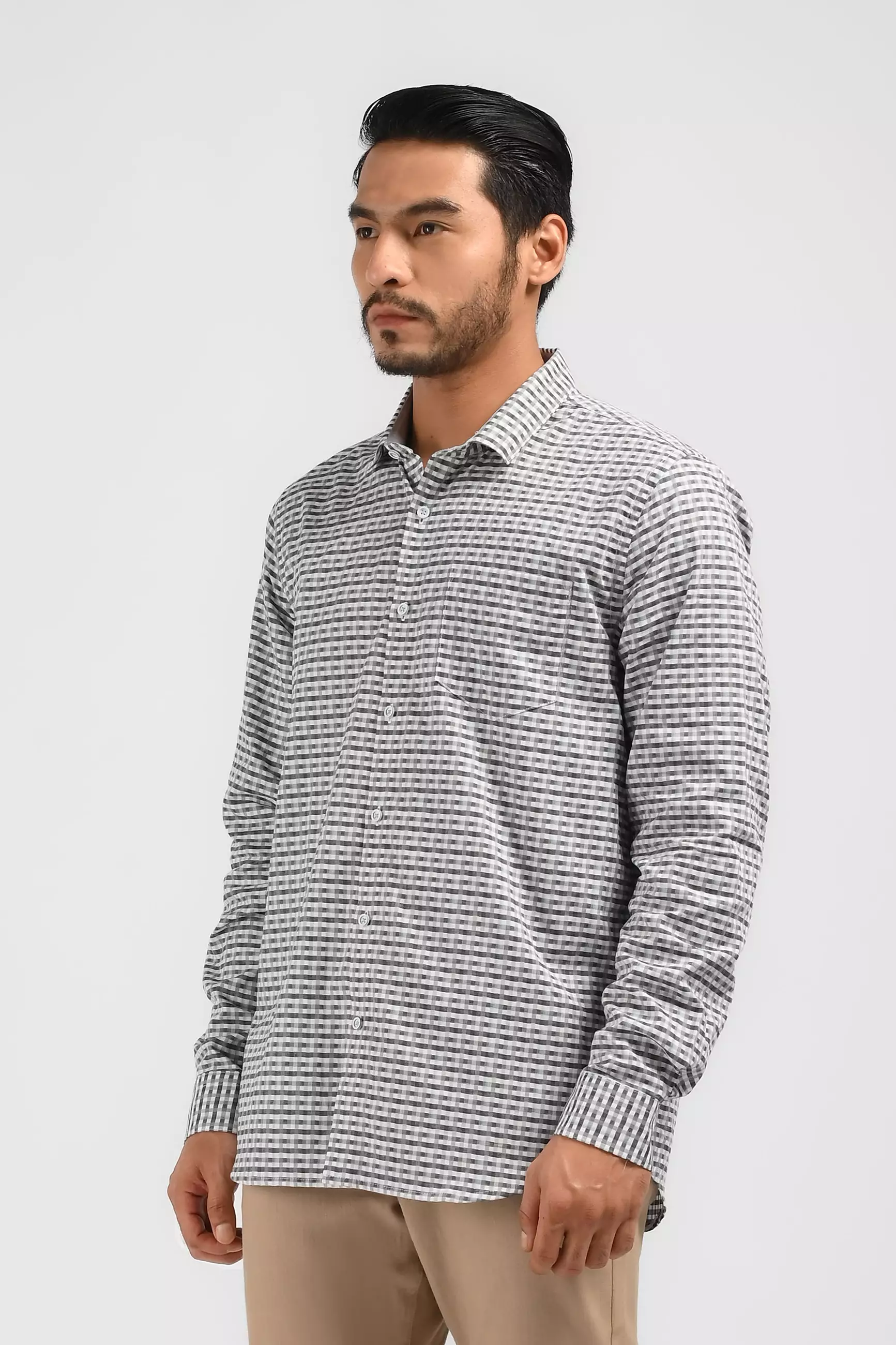 MOC Kemeja Lengan Panjang Pria QUINTON - WHITE BLACK