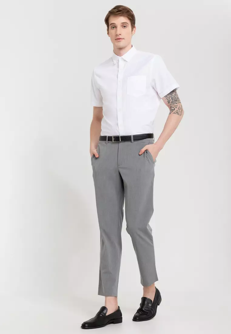 Woven Short Sleeves Casual Oxford Pea Shirt