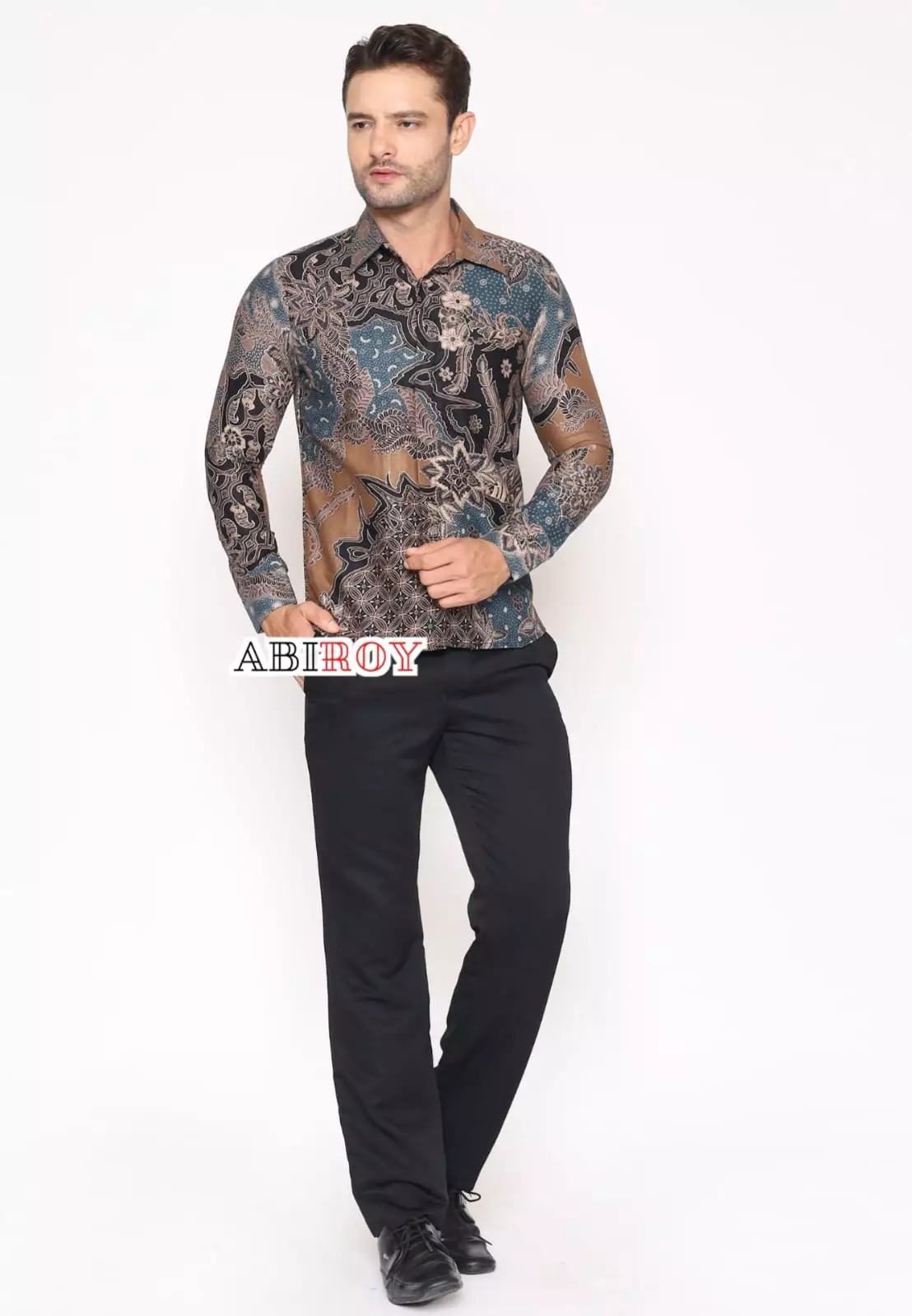 Kemeja Batik Pria Premium Slimfit Elegant Modern Lengan Panjang Trisira Coklat Biru