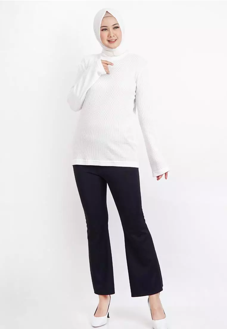 Kale Raffle White / Kaos Polos Tekstur Lengan Panjang Pria / Unisex