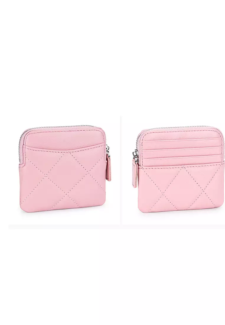 Quilted Sheepskin Card Holder Zip Purse