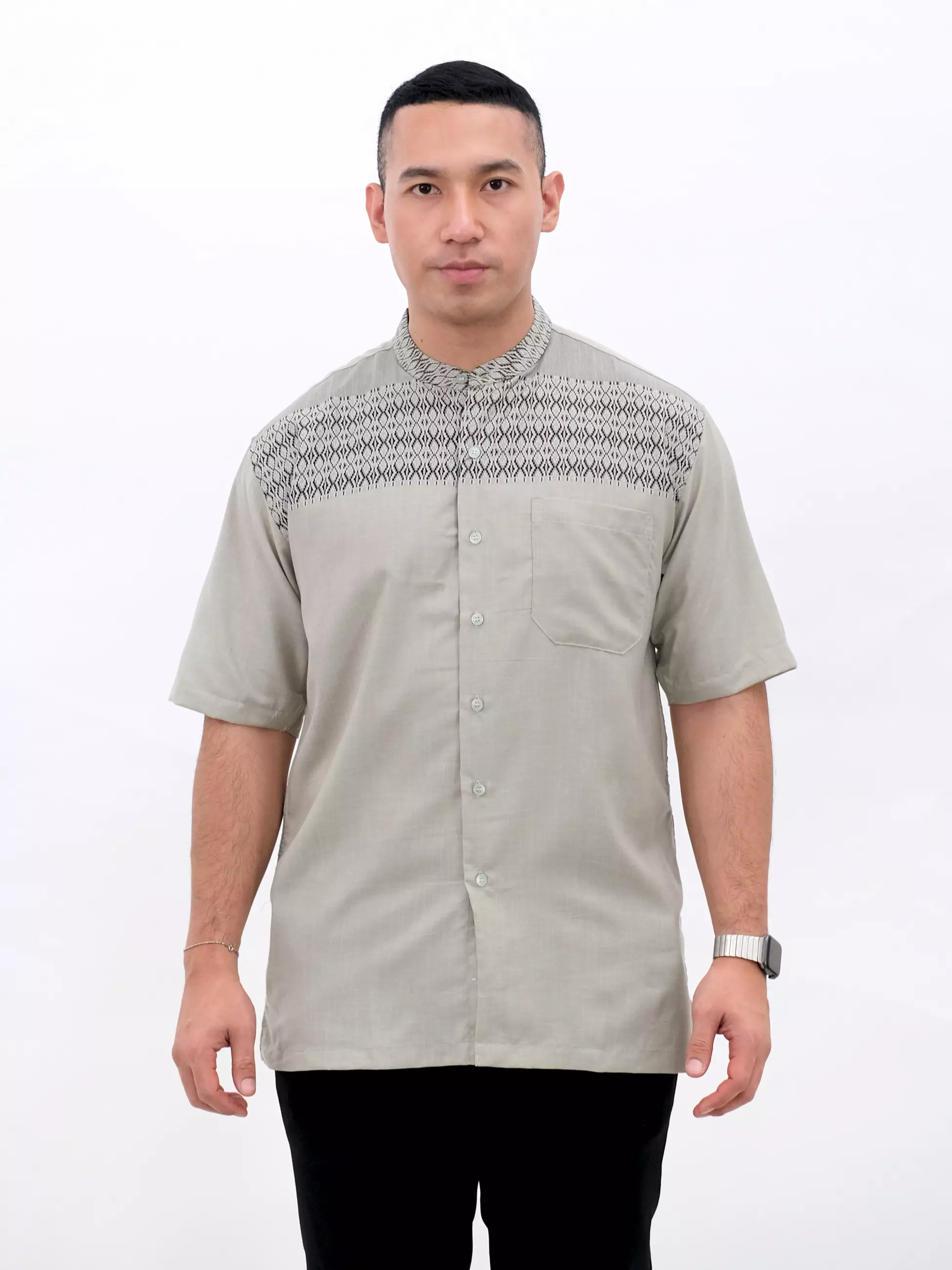 Kemeja Koko Lengan Pendek Hijau Muda Motif 50418