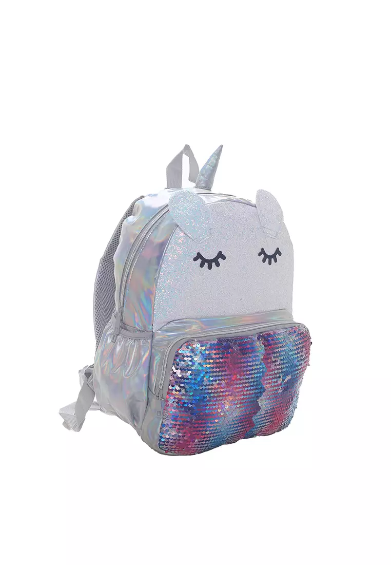 Tas Ransel Anak Unicorn Sequin Medium Silver 35x30 cm