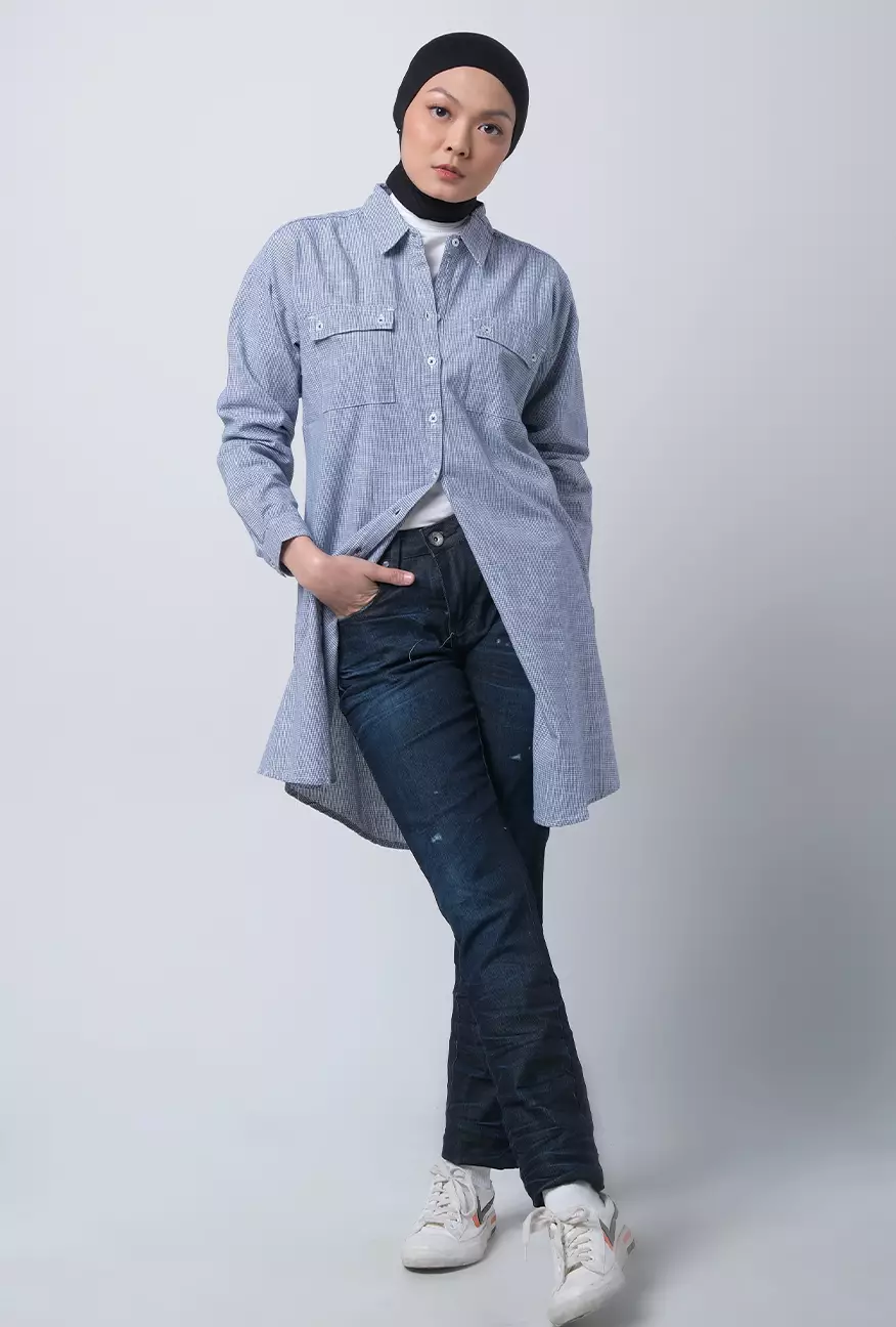 Kemeja Wanita Saverio Blue White