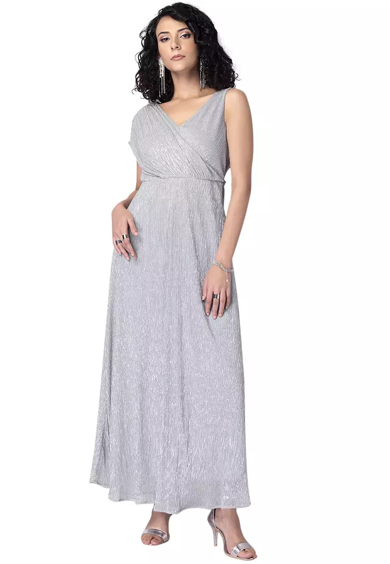 FabAlley Silver Plisse Draped Maxi Dress 2024 Buy FabAlley