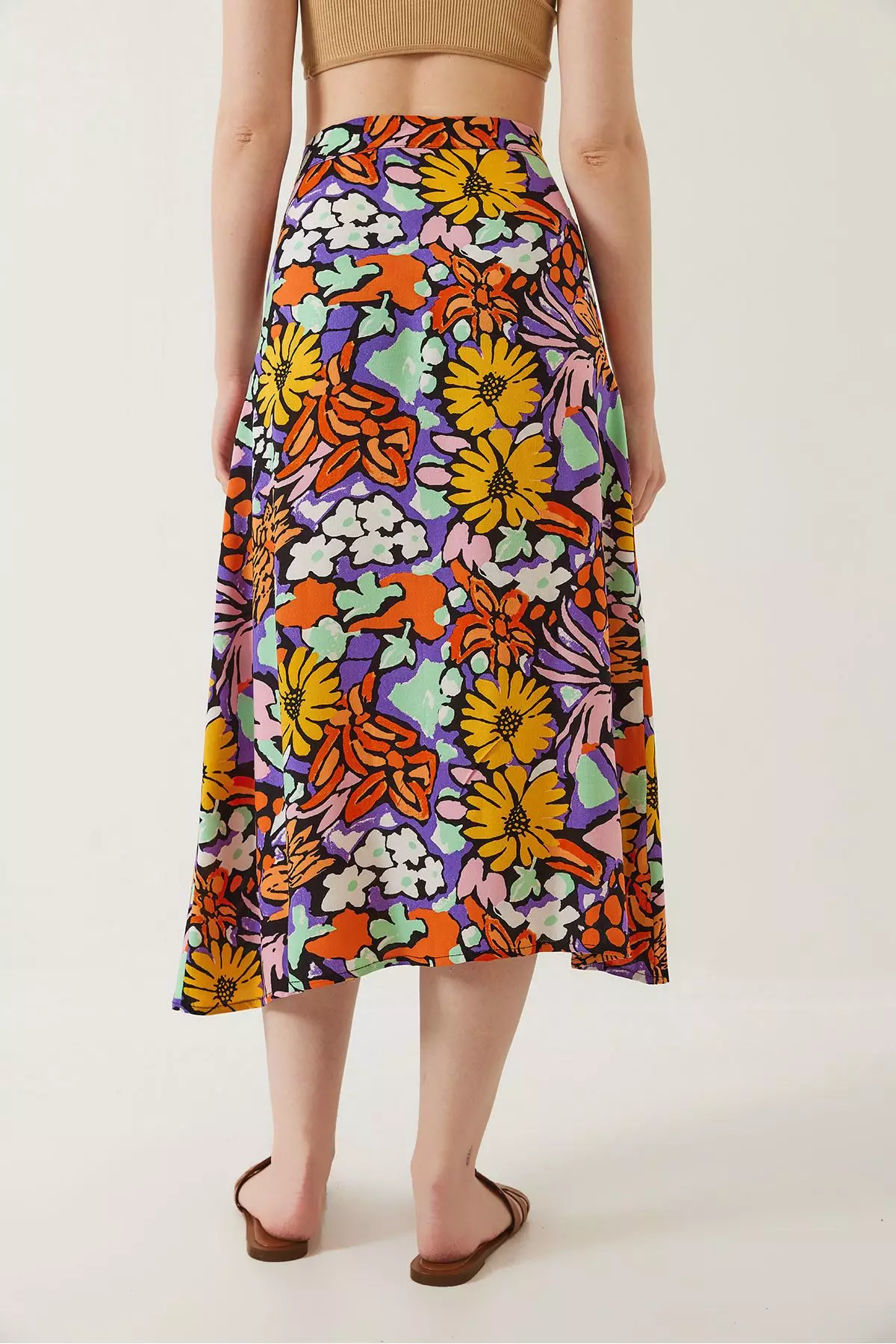 Women's Multi Patterned Front Buttoned Viscose Skirt 60261351