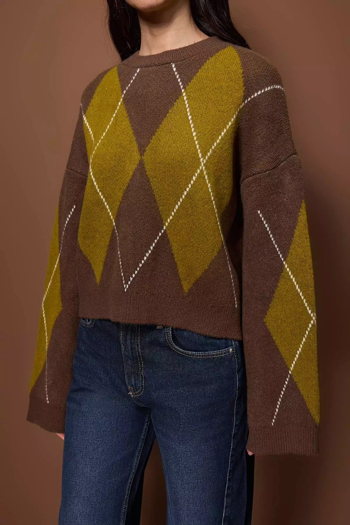Brown Baklava Patterned Knit Sweater Twoaw26Kz289