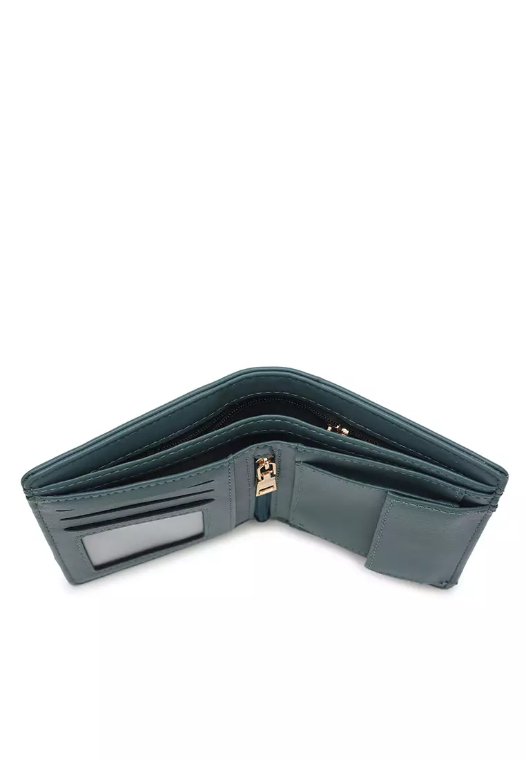 女士雙折長夾 / 零錢包 (Women's Pin Button Bi Fold Leather Long Wallet / Purse With Coin Compartment)