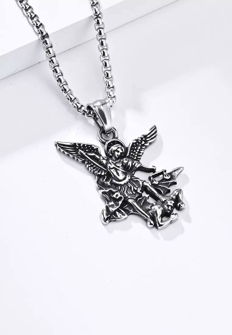 Titanium Steel Archangel Michael Pendant Necklace JW QF-DZ517