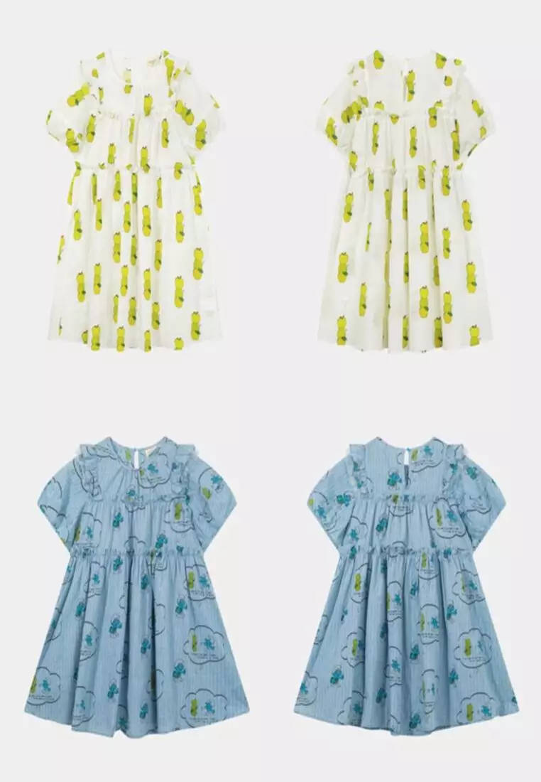 Graphic Print Short Sleeve Ruffle Dress