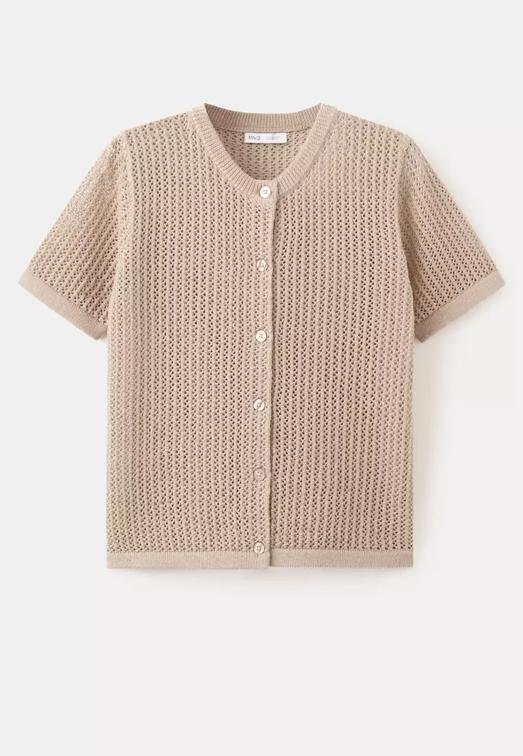Short-Sleeved Openwork Knitted Cardigan