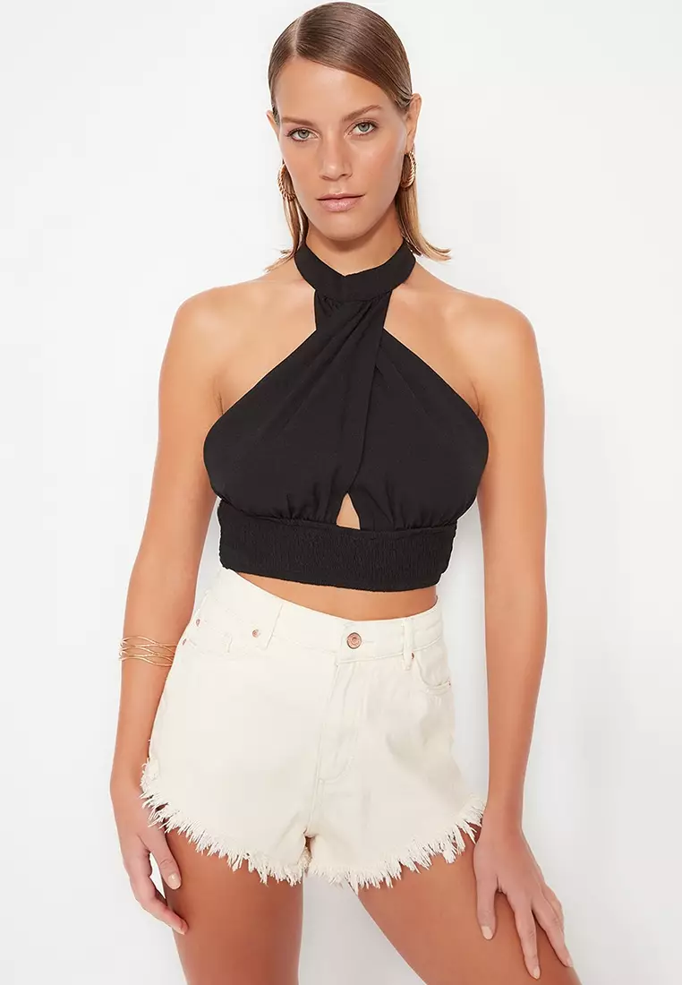 Cassie Satin Halter Crop Top