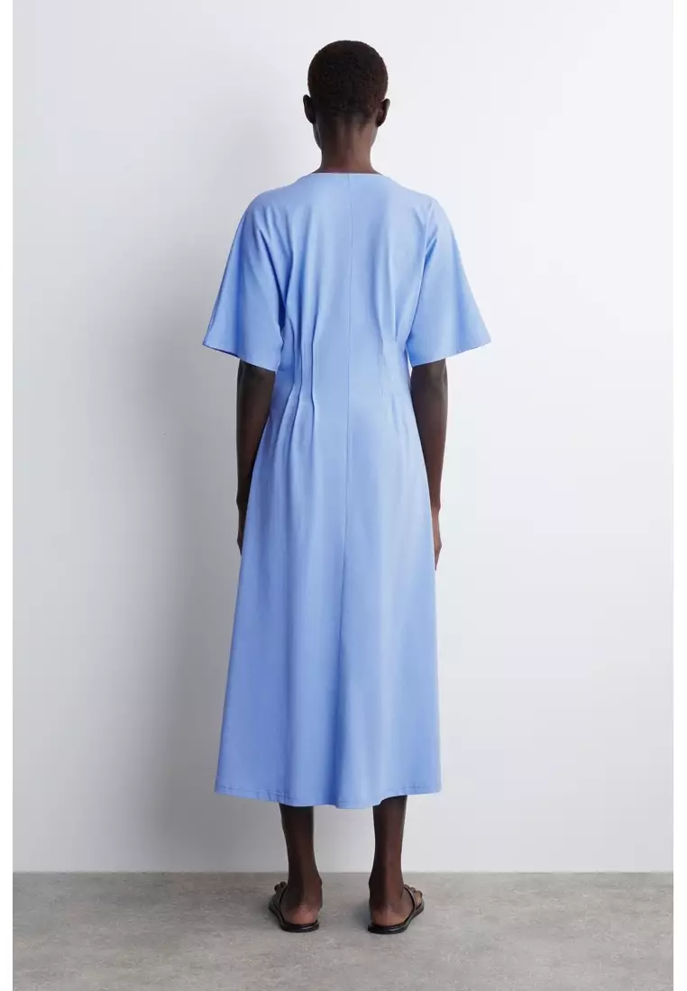 PINTUCKED COTTON MIDI DRESS
