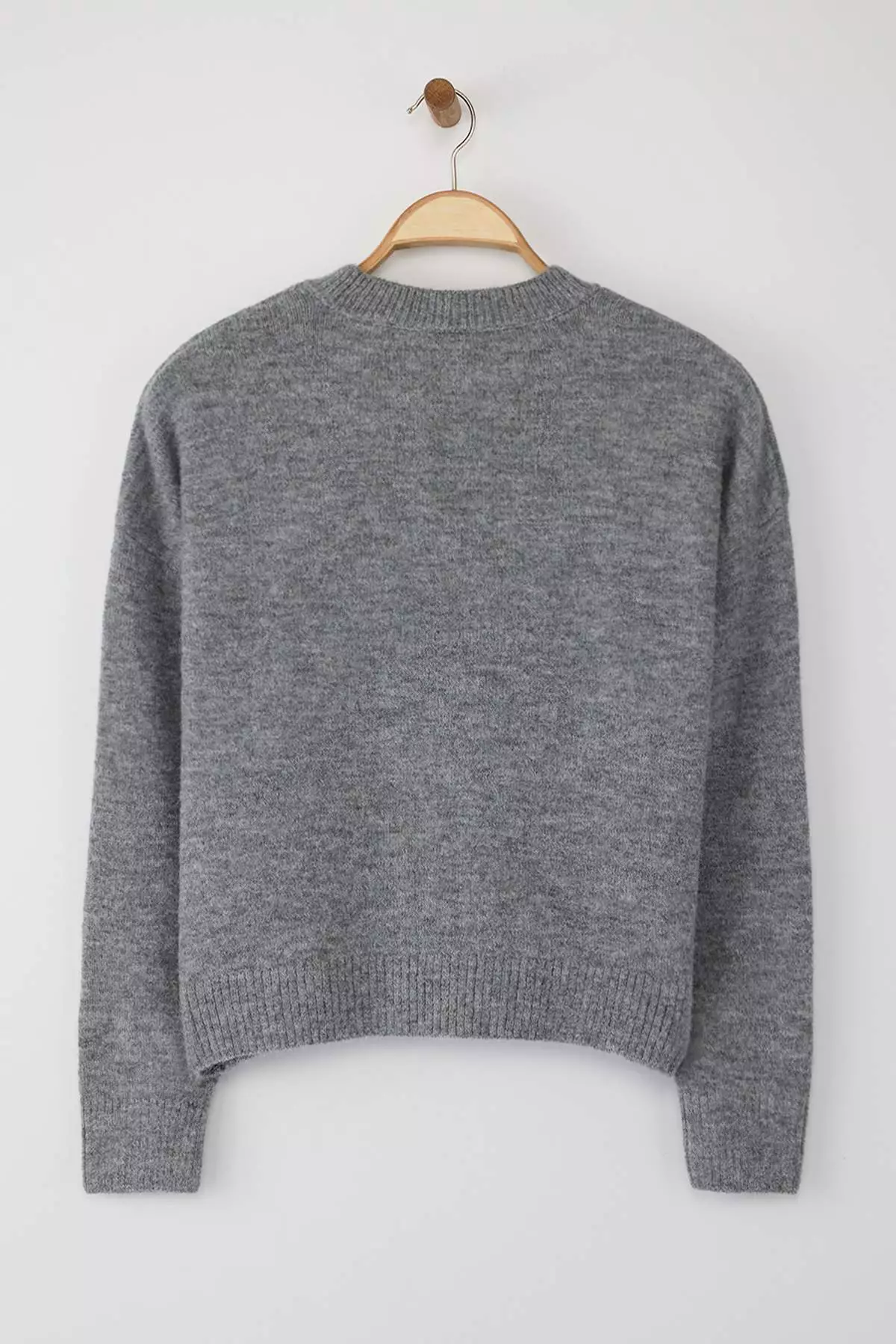 Anthracite Alpaca Wool Blended Premium/Special Yarn Wide Fit Basic Knitwear Sweater