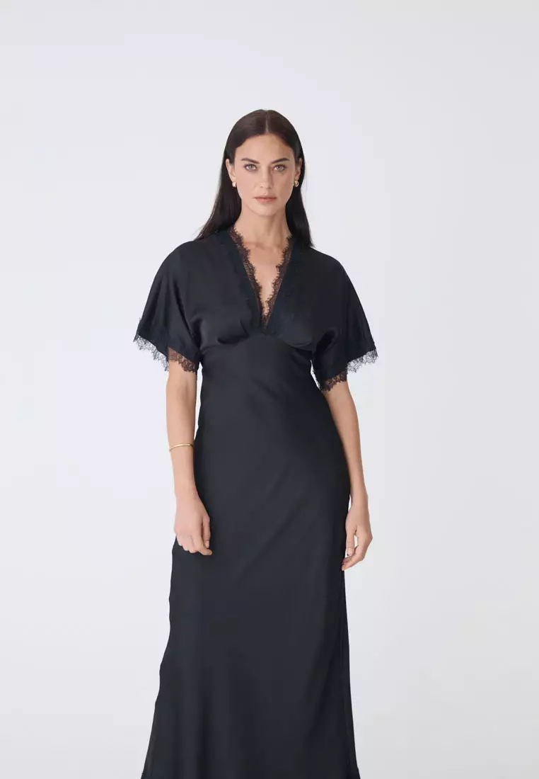 Cleo Lace Trim Satin Dress