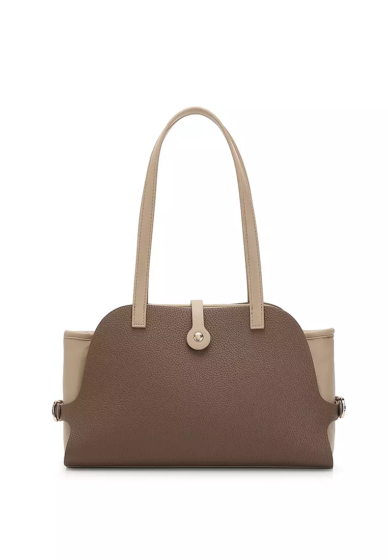 Women's Shoulder Bag / Top Handle Bag - Dark Brown / Apricot