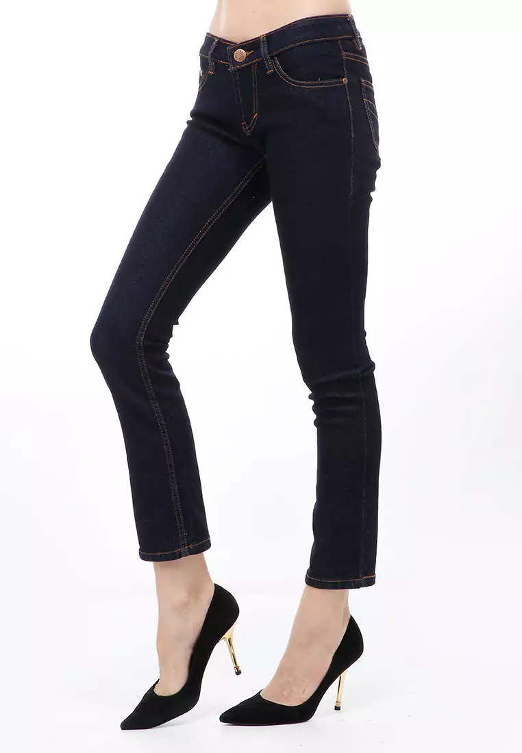 Jourel Long Pants Celana Panjang Jeans Cutbray Wanita Material Denim ORIGINAL - Navy
