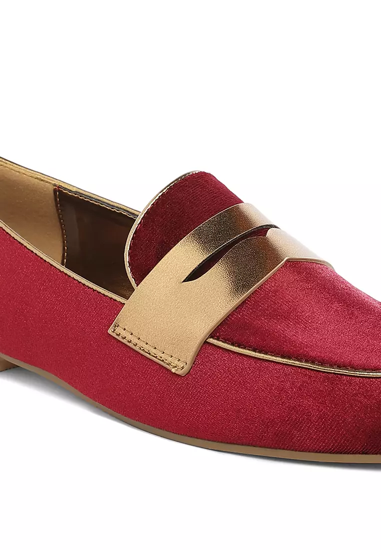 Sepatu Loafer Beludru Tali Penny Warna Burgundy