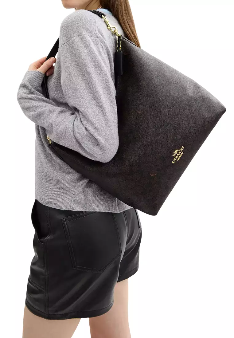 Laurel Large Shoulder Bag In Signature Canvas - Walnut/ Black CY685