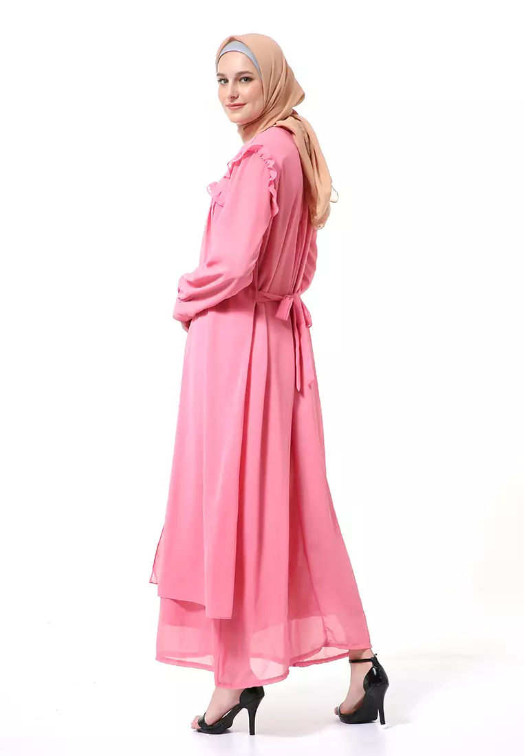 Syabrina Gamis Maxy Design Renda Fashion Muslimah Wanita High Quality - Dusty