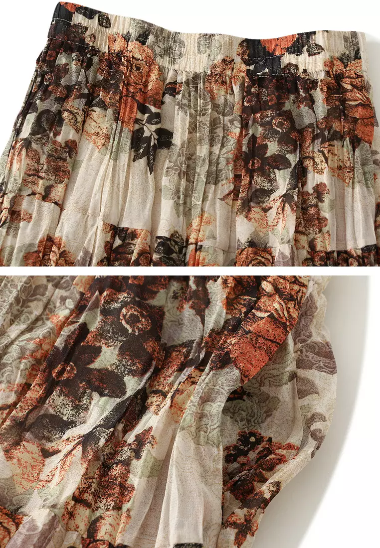 Pleated Floral Tiered Skirt AF-9908
