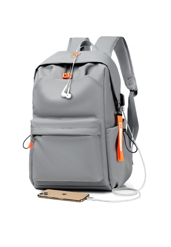 Lara grey Men's Plain Water-proof Wear-resistant Nylon Zipper Backpack - Grey CFE90AC4FE43D9GS_1