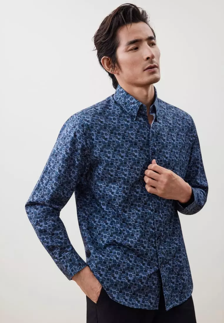 G2000 Wrinkle-Free Horseshoe Digital Print Comfort Fit Twill Casual Shirt