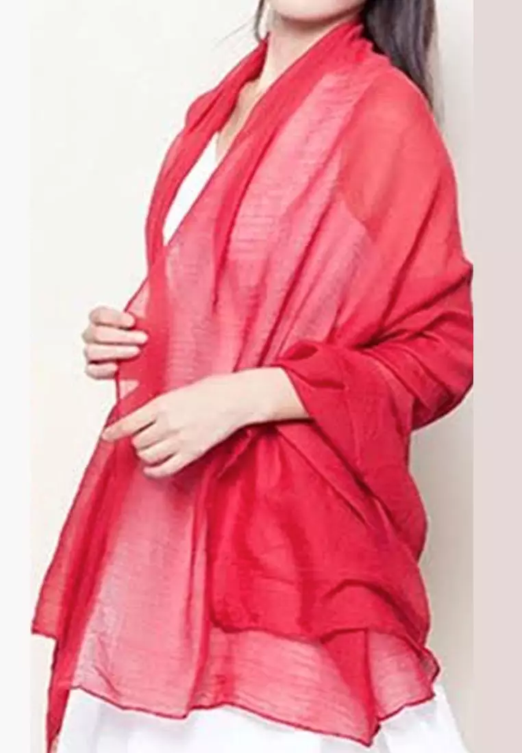Women's Accessories Plain Silk-Feel Shawl Syal Wanita Sutra Polos Red