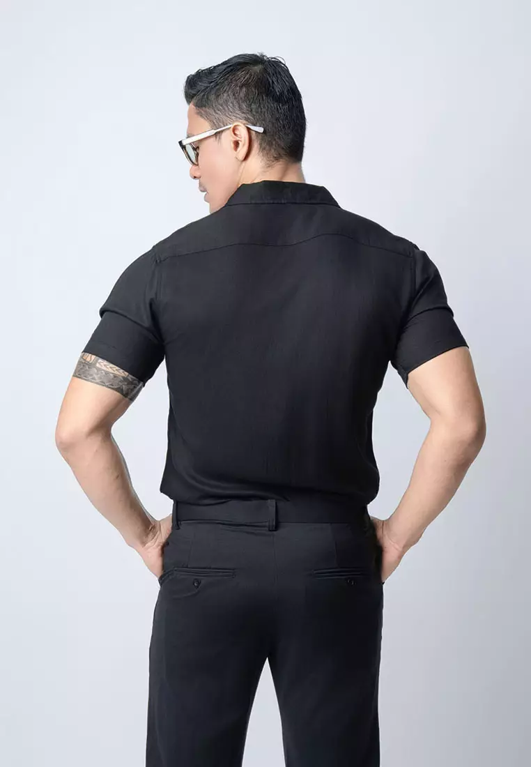 Viscose Solid Black Casual Shirt SS