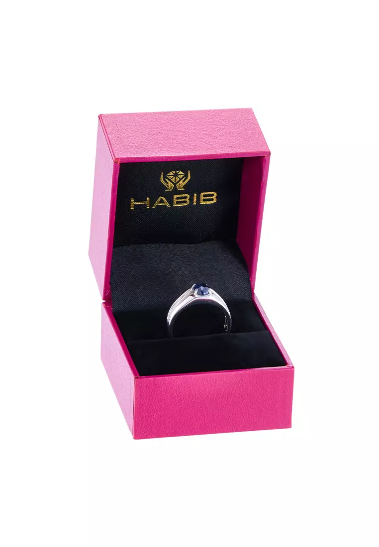 HABIB Cabochon Blue Sapphire Men's Ring in 925 Silver Palladium LE3981861022(PLD)-BS