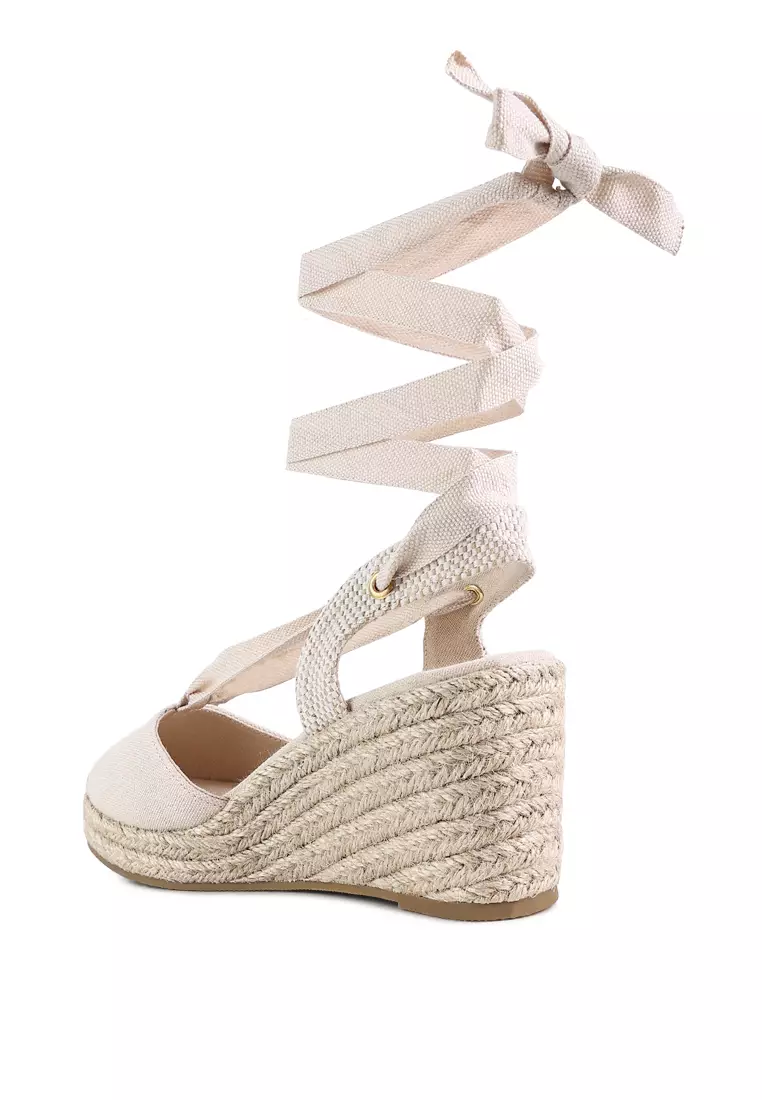 Ecru Strappy Wedge Heel Sandals