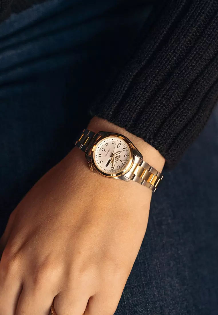 Seiko 5 Sports SKX Series Lady Compact Style White Dial Two-Tone Stainless Steel Band Automatic Watch SRE004K1
