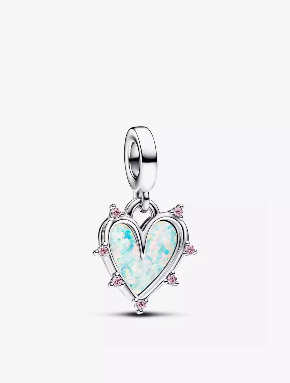 Hearts sterling silver double dangle with pink lab-created opal and fancy fairy tale pink cubic zirconia
