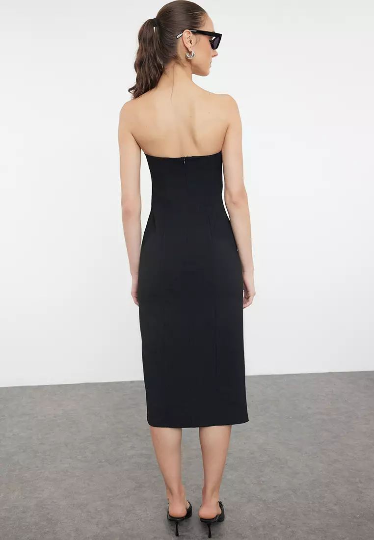 Straight Cut Strapless Midi Dress